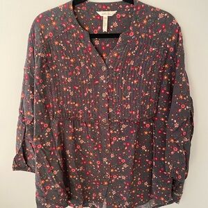 Matilda Jane Red and Pink Blouse with 3/4 Sleeves and Mandarin Collar